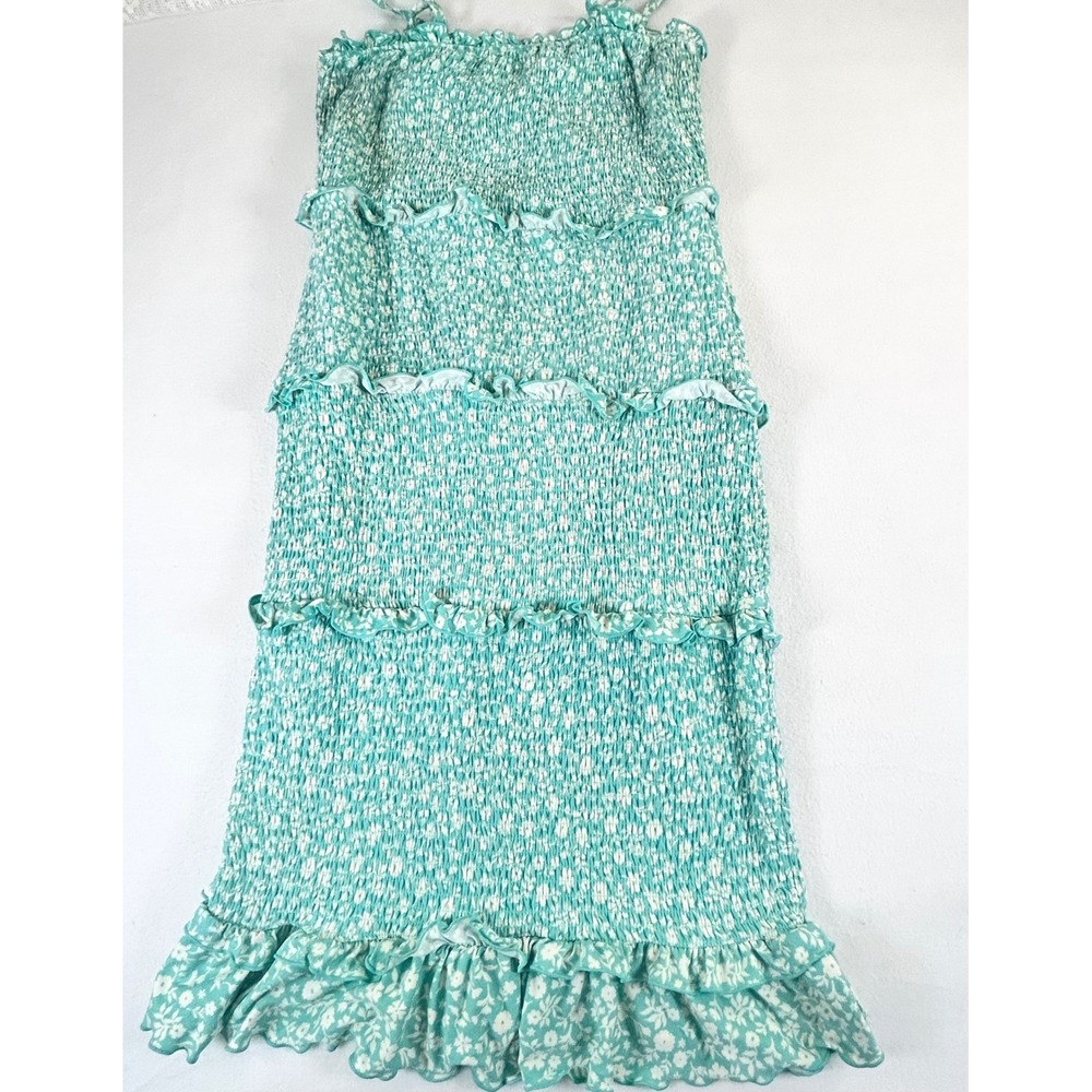No Boundaries Teal Floral Smocked Tiered Maxi Dress Women's XXL 2XG